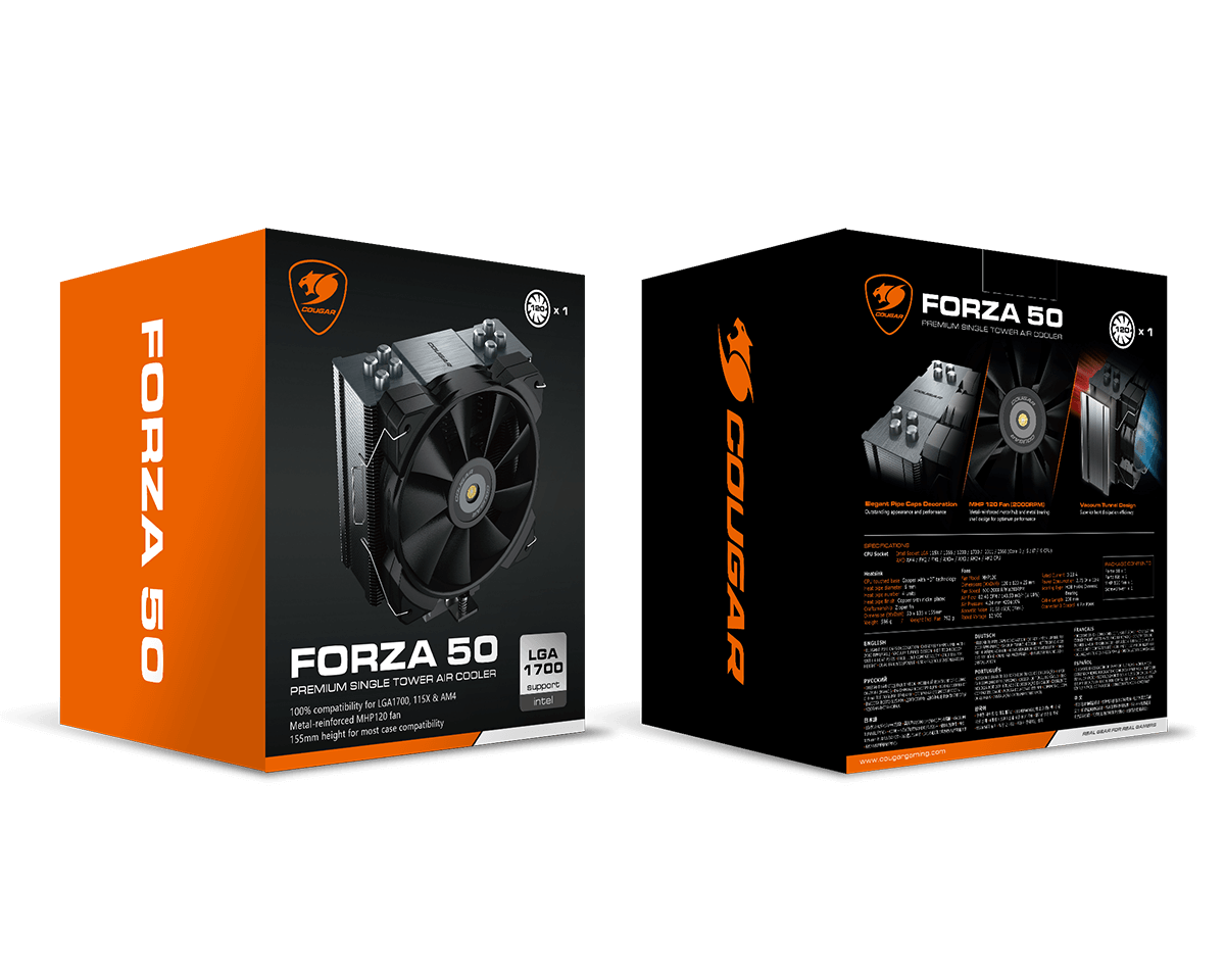 Disipador CPU Cougar Forza 50 / 120mm / 600-2000RPM / Negro