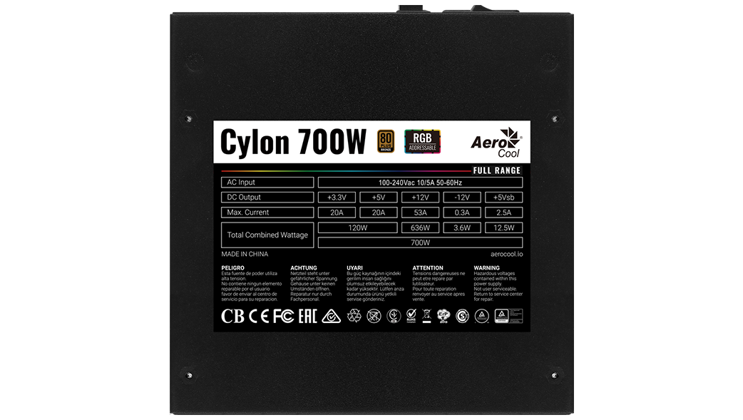 Fuente de Poder AeroCool Cylon 700W / Full Range / Fuente de alimentación RGB / 13 efectos de iluminación únicos - Image 5