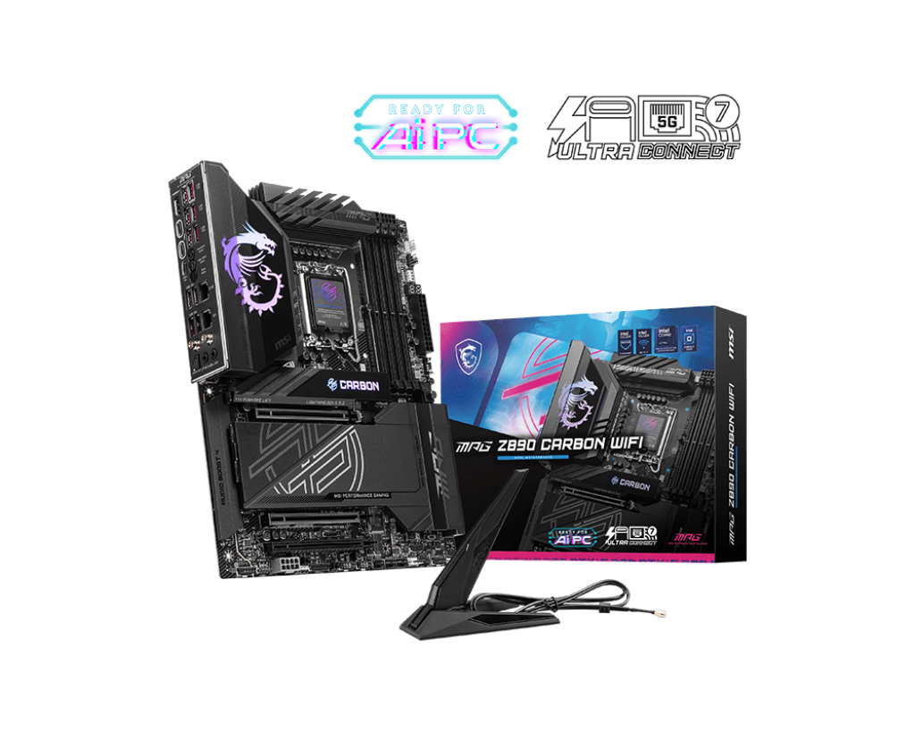 Tarjeta Madre MSI MPG Z890 Carbon WiFi / ATX / LGA1851 / VRM SPS 110A / DDR5 (9200+MT/s OC) / PCIe 5.0 / Intel® Core™ Ultra Series 2 Ready / M.2 Gen5 / Thunderbolt 4 / Wi-FI 7 / MPG Z890 CARBON WIFI