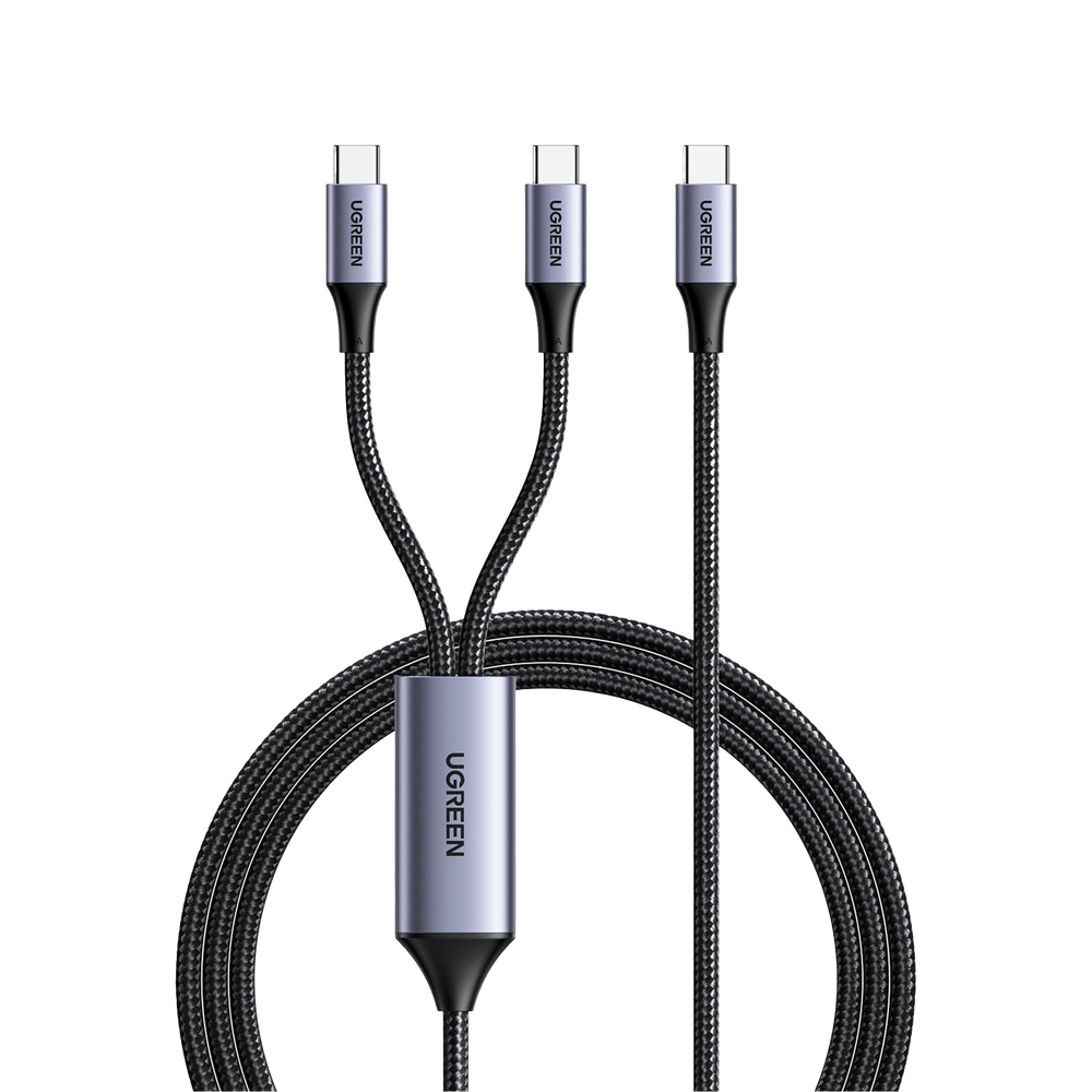 Cable USB-C a Y (USB-C & USB-C) | 1.5 Metros | Carga Rápida de hasta 100W | PD3.0 | QC4.0/3.0/2.0 | FPC | AFC | Protección Integrada| Caja de Aluminio | Nylon Trenzado | Amplia Compatibilidad | Color Negro.