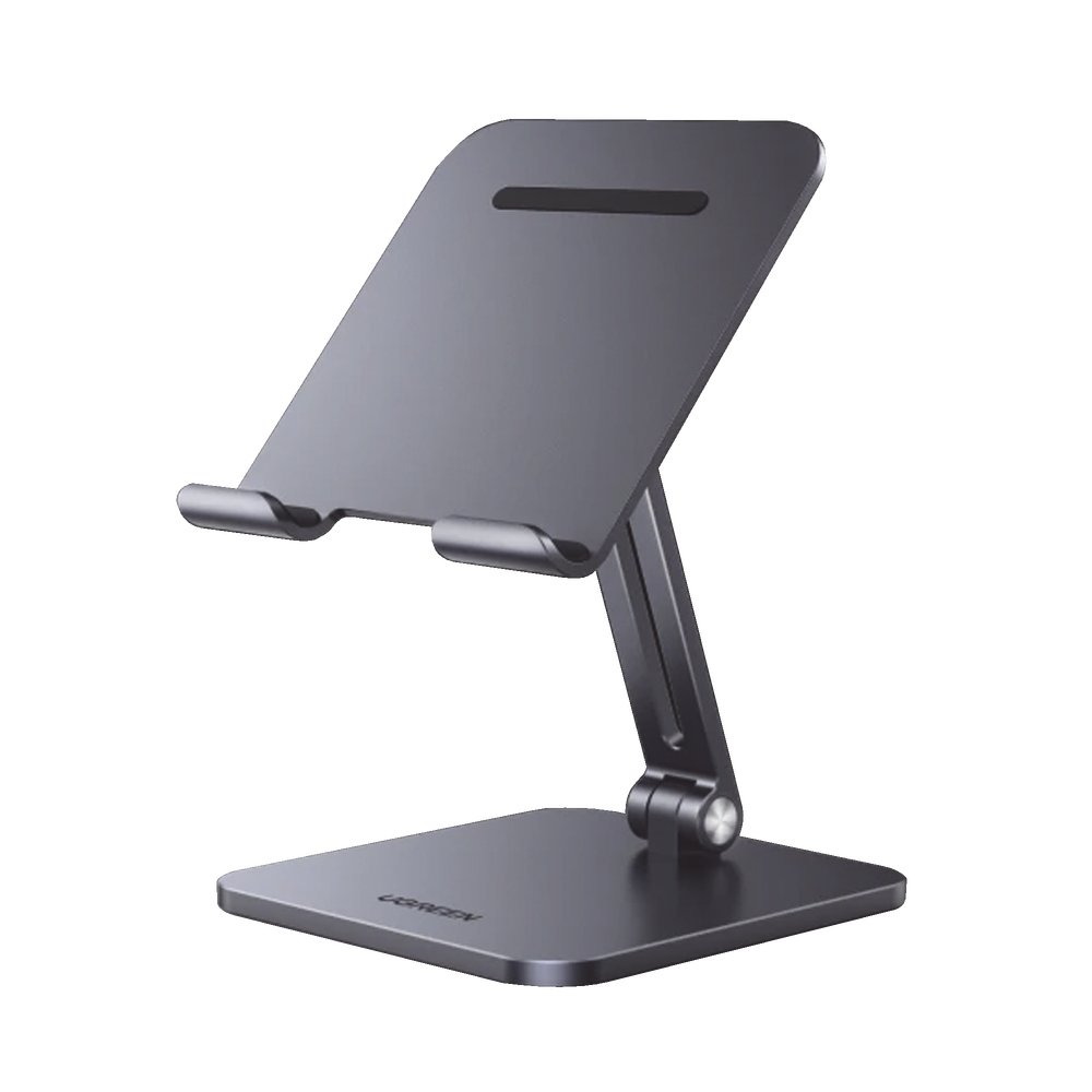 Soporte de Aluminio para IPad & Tablet | Plegable |Angulo Ajustable de 180° y 270° | Base Antideslizante | Protección de Silicona | Amplia Compatibilidad con dispositivos de 7.9'' a 12.9'' | Aluminio Solido | Color Gris