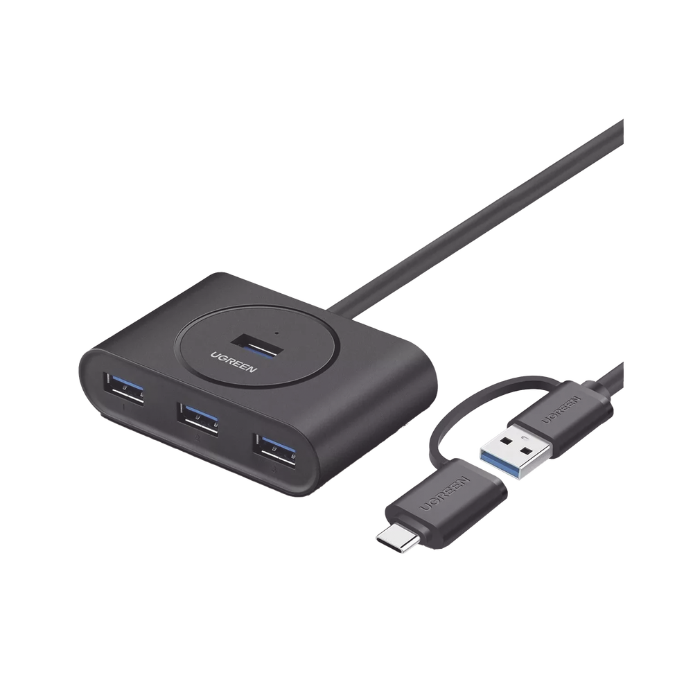 HUB USB-A/C 3.0 4 en 1 | Con Conector USB-C | 4 Puertos USB-A 3.0 (5Gbps) | Cable de 25cm | Indicador Led | Ideal para Transferencia de Datos | Entrada Micro USB para alimentar equipos de mayor consumo.