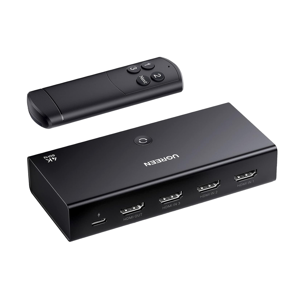 Conmutador HDMI Switch 4@60Hz | 3 Entradas a 1 Salida | 3D | HDR | Dolby Atmos | DTS5.1/7.1 | HDCP2.2 | PCM2.0 | HDMI2.0 | Reduce el Retraso y la perdida de fotogramas | Incluye Control Remoto.