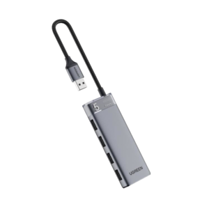 HUB USB-A 3.2 Gen1 4 EN 1 | 4 Puertos USB-A (5Gbps) | Carcasa ABS + PC | Soporta OTG | Luz Indicadora LED | Cable de Nylon Trenzado de 20cm (Mas de 20000 flexiones) | Interfaz Niquelada | Color Gris Metalizado.