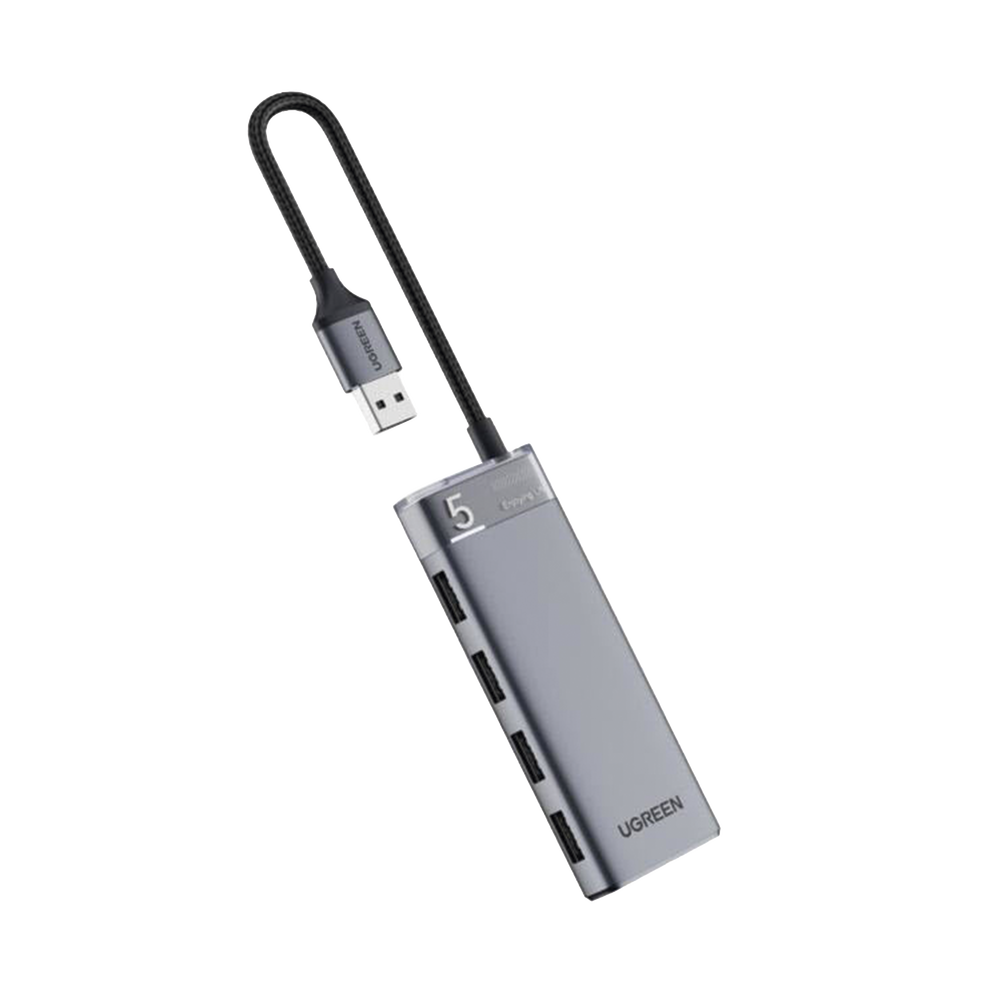 HUB USB-A 3.2 Gen1 4 EN 1 | 4 Puertos USB-A (5Gbps) | Carcasa ABS + PC | Soporta OTG | Luz Indicadora LED | Cable de Nylon Trenzado de 20cm (Mas de 20000 flexiones) | Interfaz Niquelada | Color Gris Metalizado.