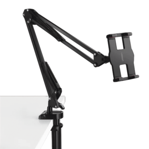 Soporte para Tableta con Brazo tipo Perezoso / Brazo Ajustable y Cabezal de 360° / 3 Perillas de Ajuste / Soporta dispositivos de 4'' a 12.9'' de hasta 1.5 KG / ABS + Metal de Alta Calidad.
