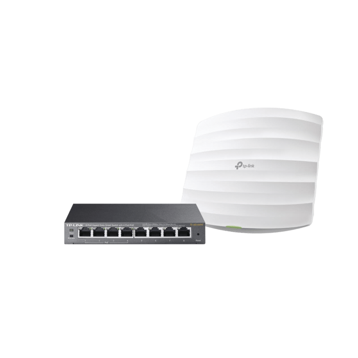 Kit de access point EAP245 y switch PoE TL-SG108PE, doble banda AC, hasta 1750 Mbps, 1 puerto Gigabit