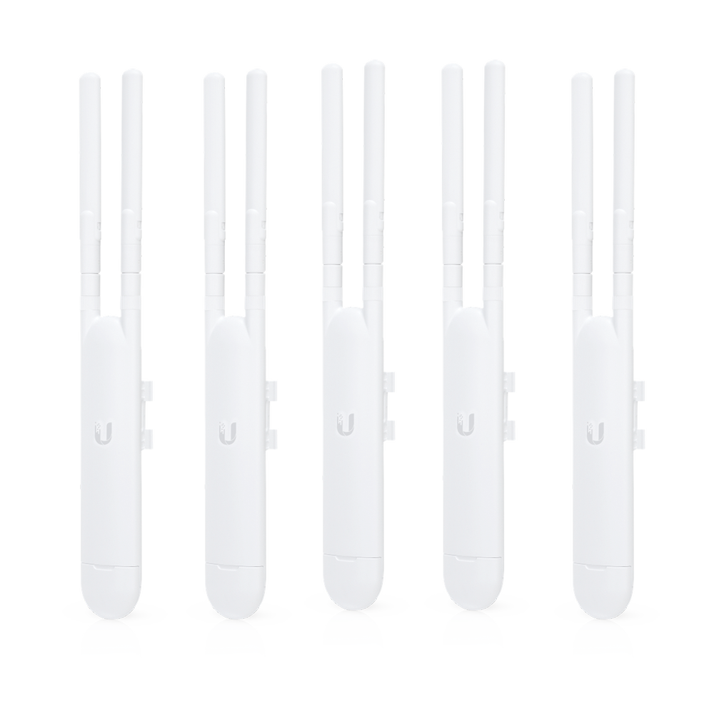 Paquete de 5 Access Point UniFi doble banda para exterior, antenas desmontables 360° , 802.11ac MIMO 2X2, hasta 100 usuarios por equipo. 802.3af, Sin PoE´s