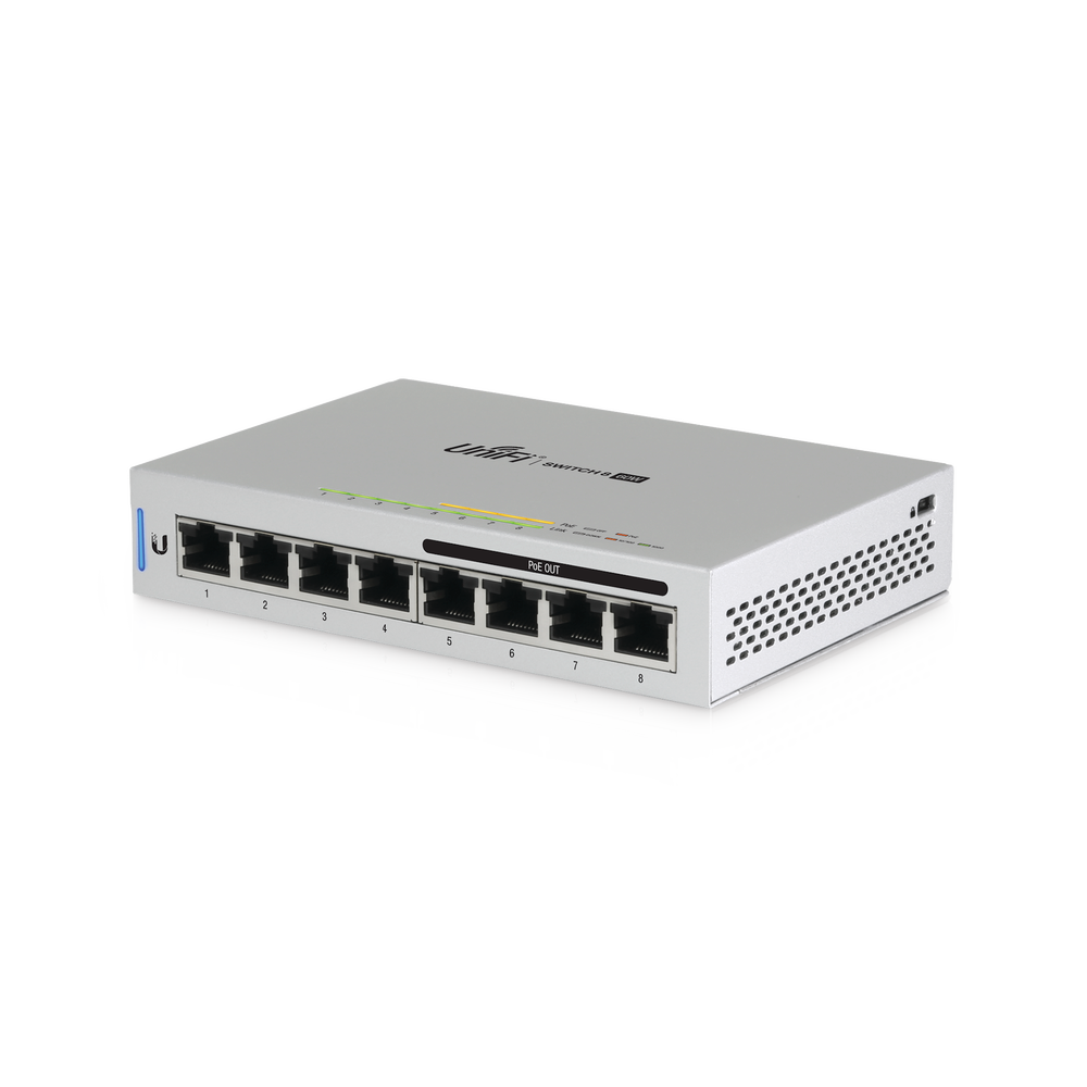 Switch UniFi Administrable capa 2 de 8 puertos Gigabit (4 Puertos Gigabit PoE 802.3af y 4 puertos Gigabit ethernet) 60W