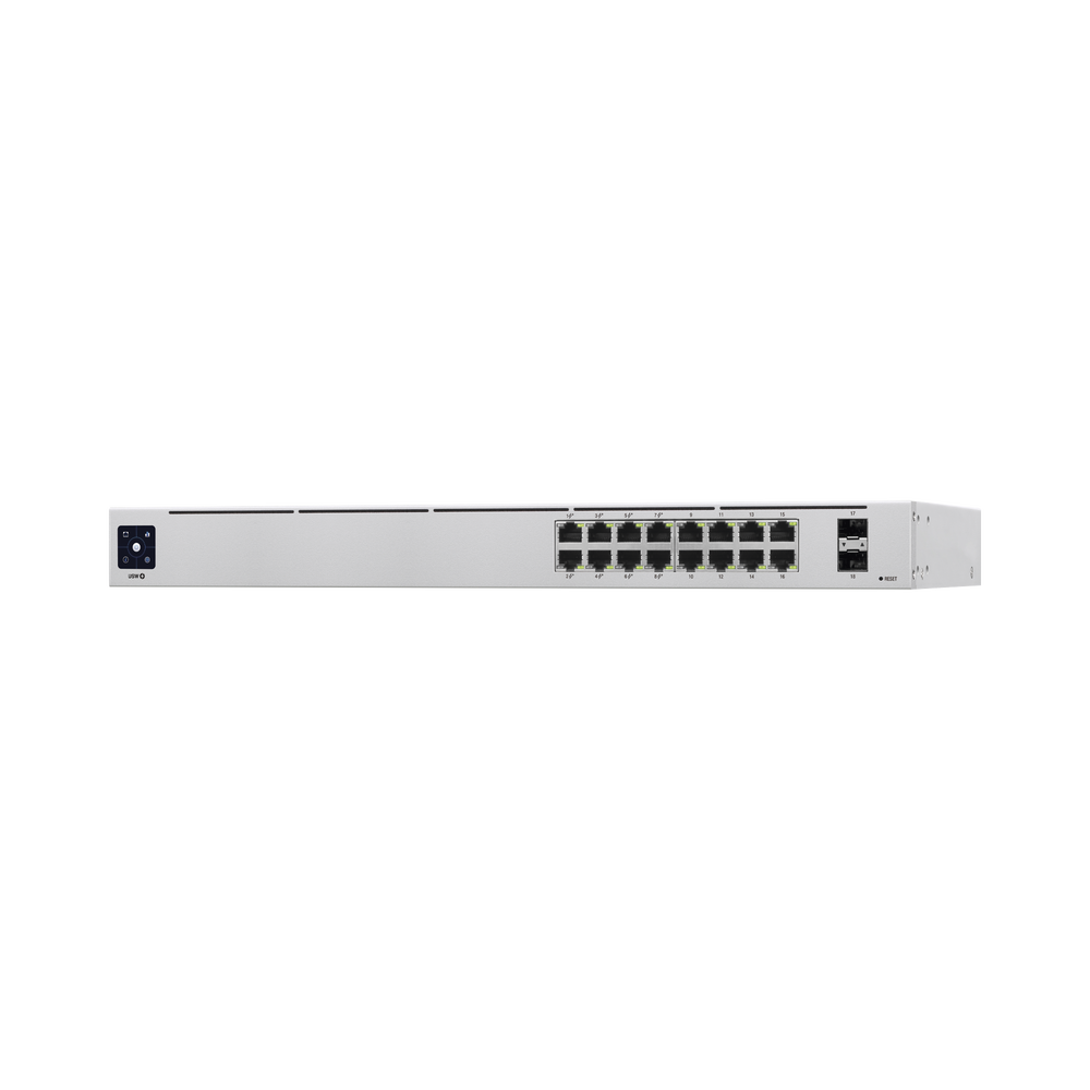 UniFi Switch USW-16-POE Gen2, Capa 2 de 16 puertos (8 puertos PoE 802.3af/at + 8 puertos Gigabit) + 2 puertos 1G SFP, 42W, pantalla informativa