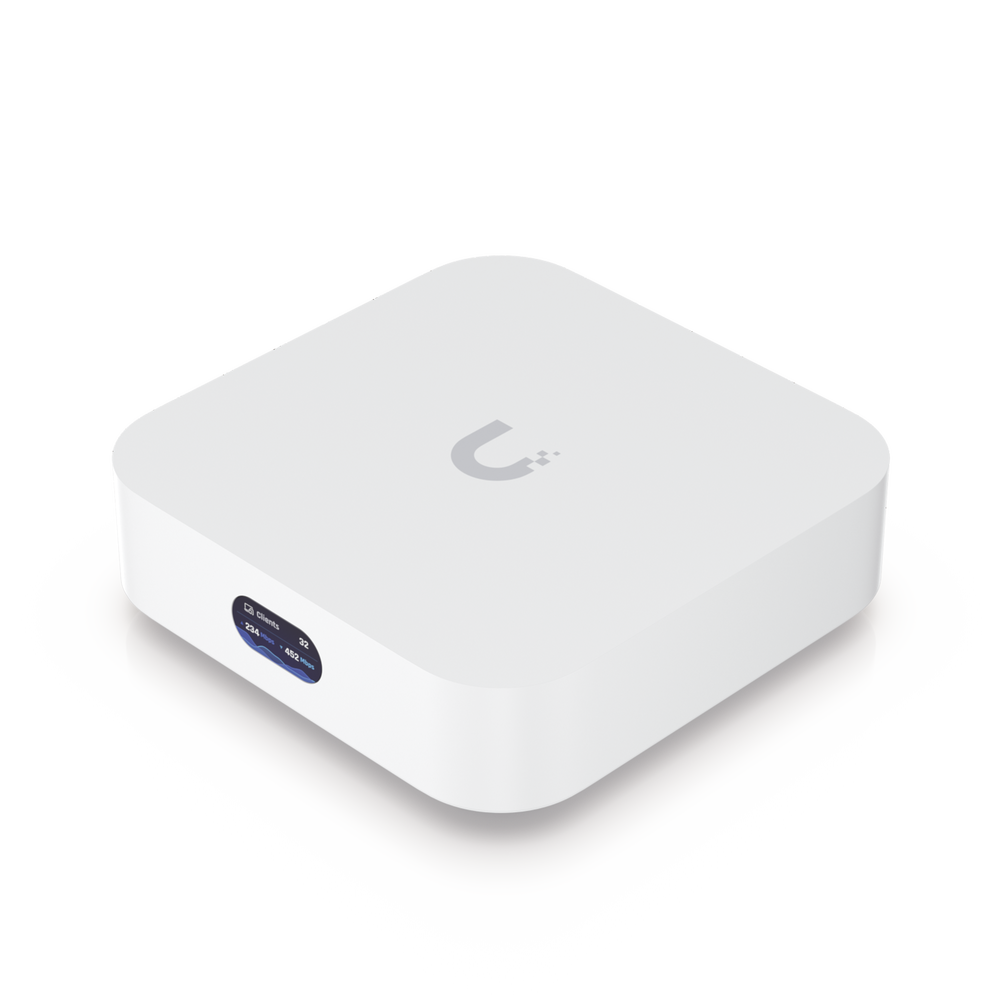 Router UniFi Ultra Express UX con WiFi 6, 1 puerto WAN GbE / 1 puerto GbE LAN. Administra hasta 4 dispositivos UniFi en modo Gateway, o funciona como AP, hasta 50 clientes