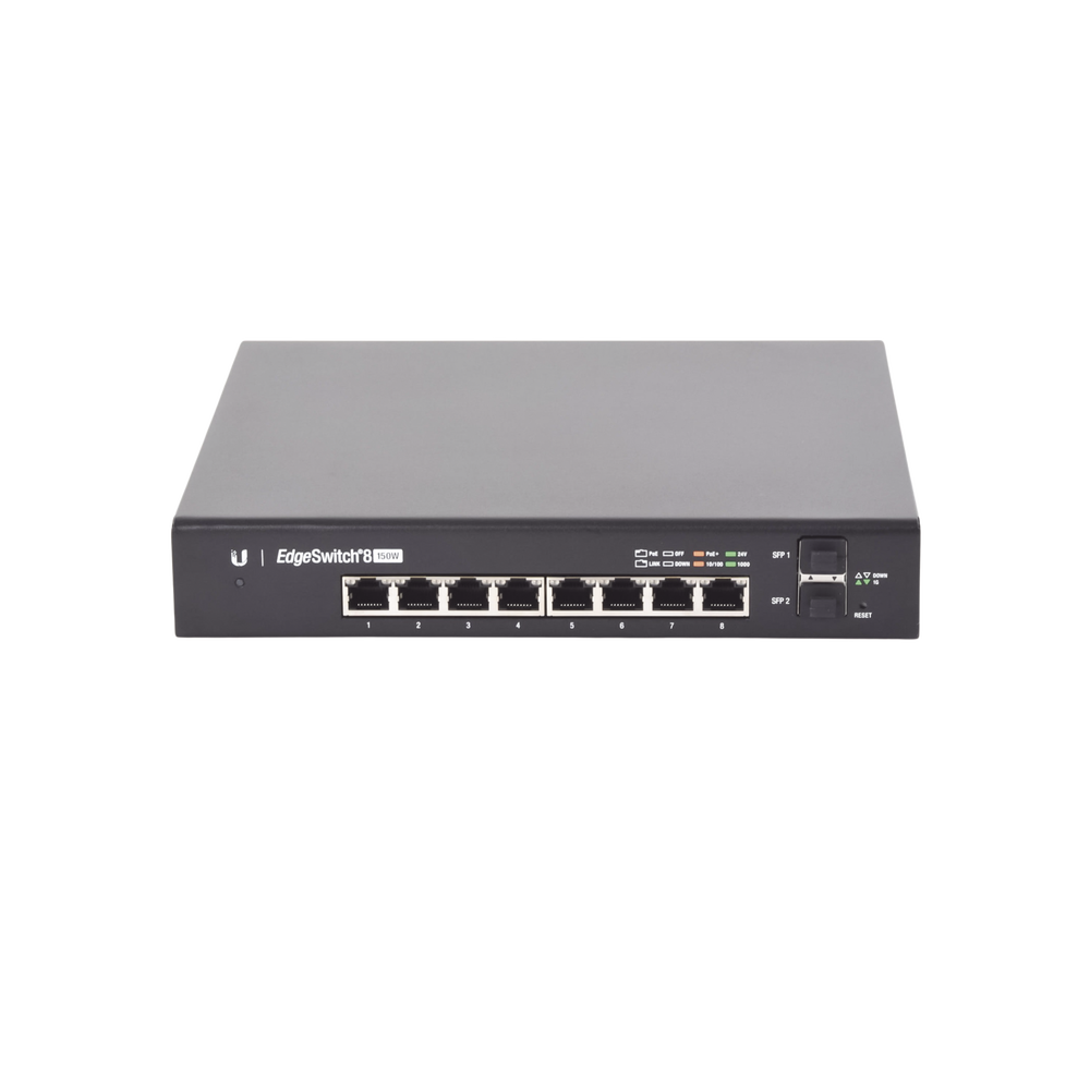 Switch EdgeMAX Administrable de 8 Puertos Gigabit con PoE+/PoE Pasivo 24V + 2 Puertos SFP, 150 W