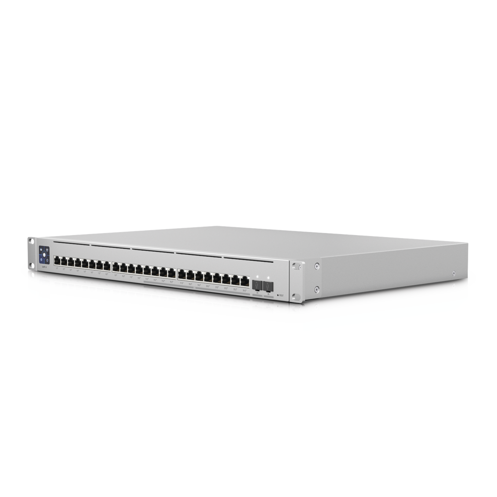UniFi Switch Empresarial Capa 3 de 24 puertos PoE 802.3af/at (12 puertos 2.5G y 12 puertos 1G) + 2 puertos 1/10G SFP+, 400W, pantalla informativa