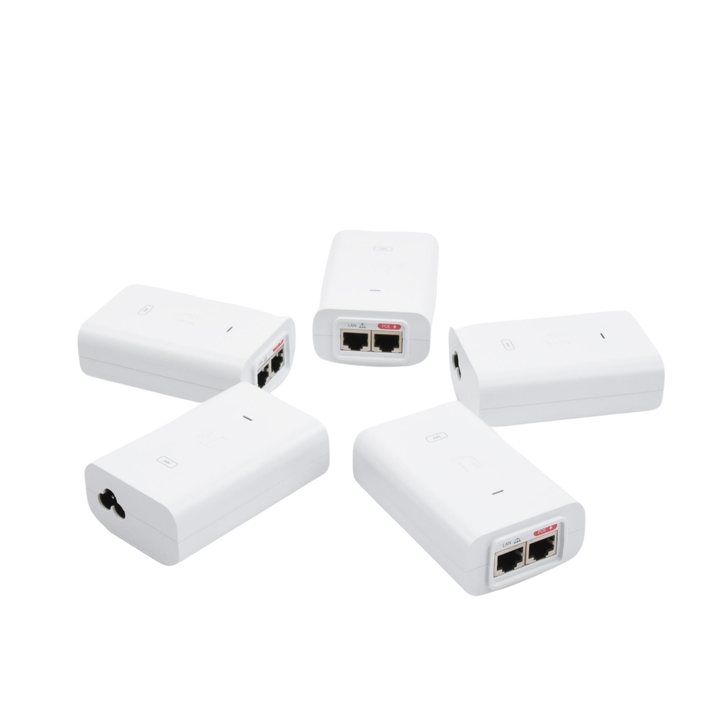 5 Unidades del Adaptador PoE Ubiquiti de 24 VDC, 0.5 A con puerto Gigabit, color blanco
