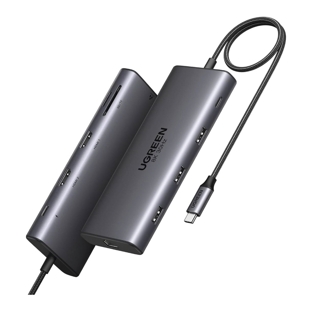 HUB USB-C (Docking Revodok Pro 210) 10 en 1 | 2 Puertos HDMI 8K,4K@60Hz | 3 USB-A | USB-C (5Gbps) | USB-C PD Carga 100W | RJ45 (Gigabit Ethernet) | Lector Tarjetas SD + Micro SD (TF) Simultáneo | Carcasa de Aluminio.