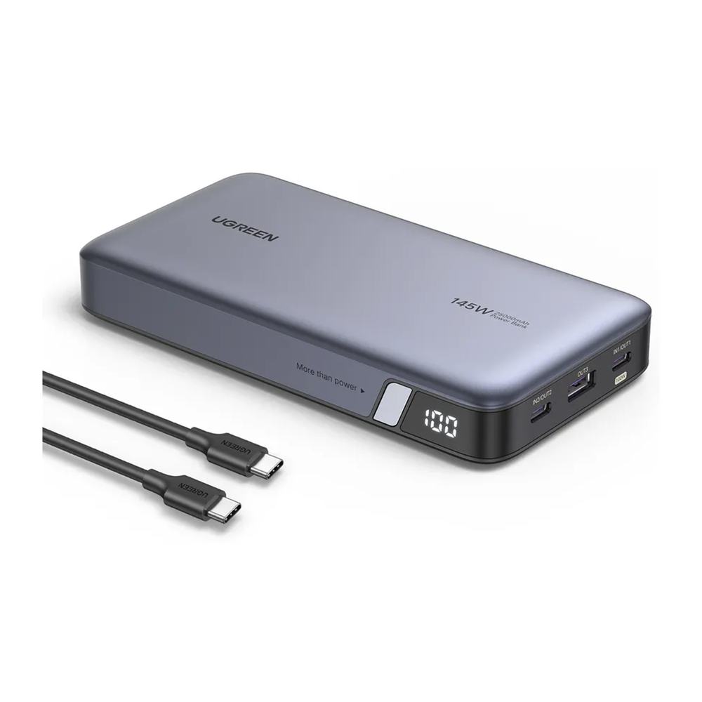 Power Bank de 25000mAh | 3 Salidas 145W Max. | USB-A + 2 USB-C | PD 3.0, QC3.0 | FCP | SCP | Pantalla Inteligente | Carcasa Ignifuga | Color Gris | Incluye Cable USB de 50cm | Carga tu Laptop de Manera Segura. - Image 3