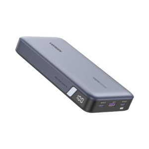 Power Bank de 25000mAh | 3 Salidas 145W Max. | USB-A + 2 USB-C | PD 3.0, QC3.0 | FCP | SCP | Pantalla Inteligente | Carcasa Ignifuga | Color Gris | Incluye Cable USB de 50cm | Carga tu Laptop de Manera Segura.