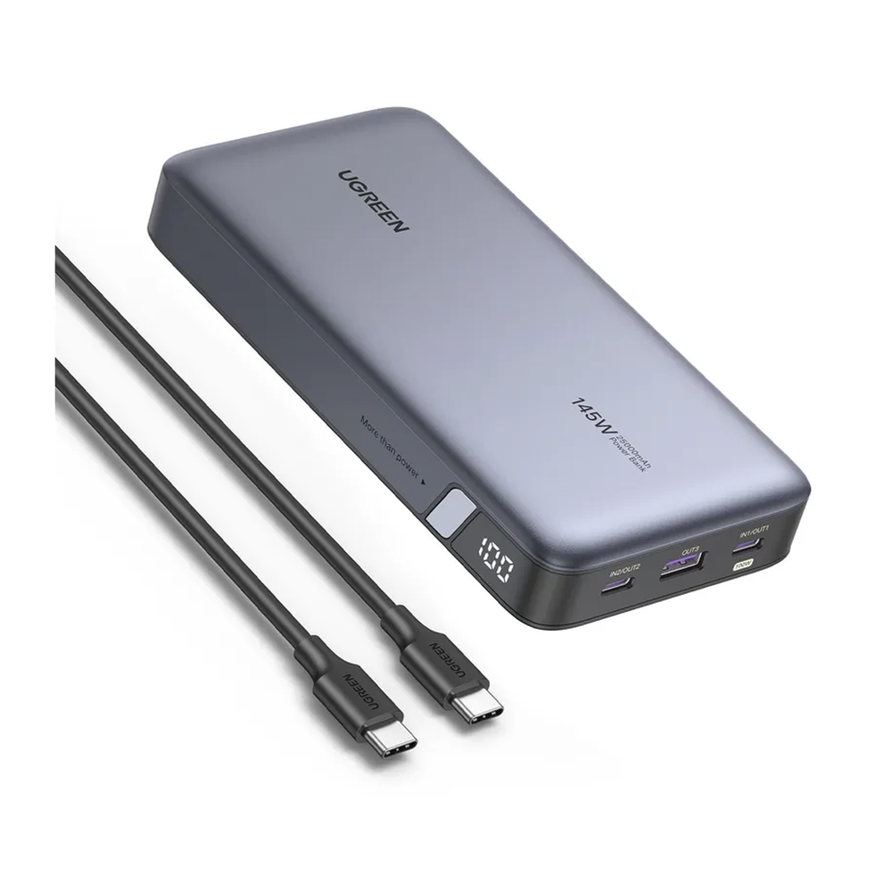 Power Bank de 25000mAh | 3 Salidas 145W Max. | USB-A + 2 USB-C | PD 3.0, QC3.0 | FCP | SCP | Pantalla Inteligente | Carcasa Ignifuga | Color Gris | Incluye Cable USB de 50cm | Carga tu Laptop de Manera Segura. - Image 2