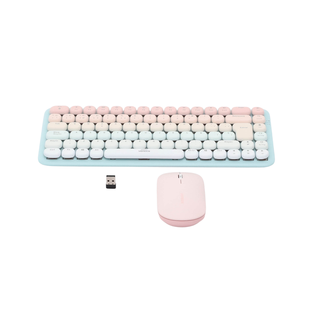 Paquete de Teclado y Mouse Inalámbrico UGREEN / Conexión Dual (2.4GHz y Bluetooth 5.0) / Recargable / Diseño Ergonómico / Color Rosa - Image 2