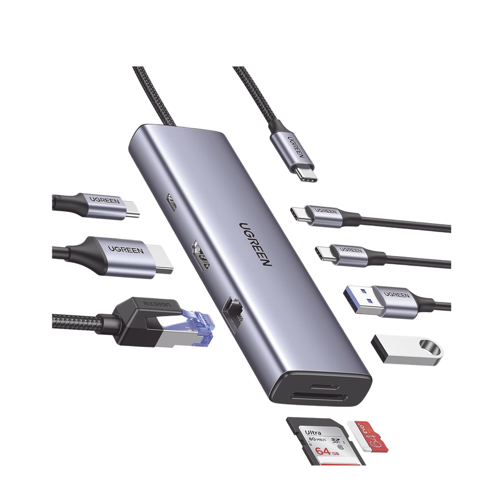HUB USB-C (Docking Revodok) 9 en 1 | 2 USB-A 3.0 (5Gbps) | 2 USB-C (5Gbps) | USB-C PD Carga 100W | HDMI 4K@60Hz | RJ45 (Gigabit Ethernet) | Lector Tarjetas SD + Micro SD (TF) Simultáneo | Chip de Última Generación | Caja de Aluminio.