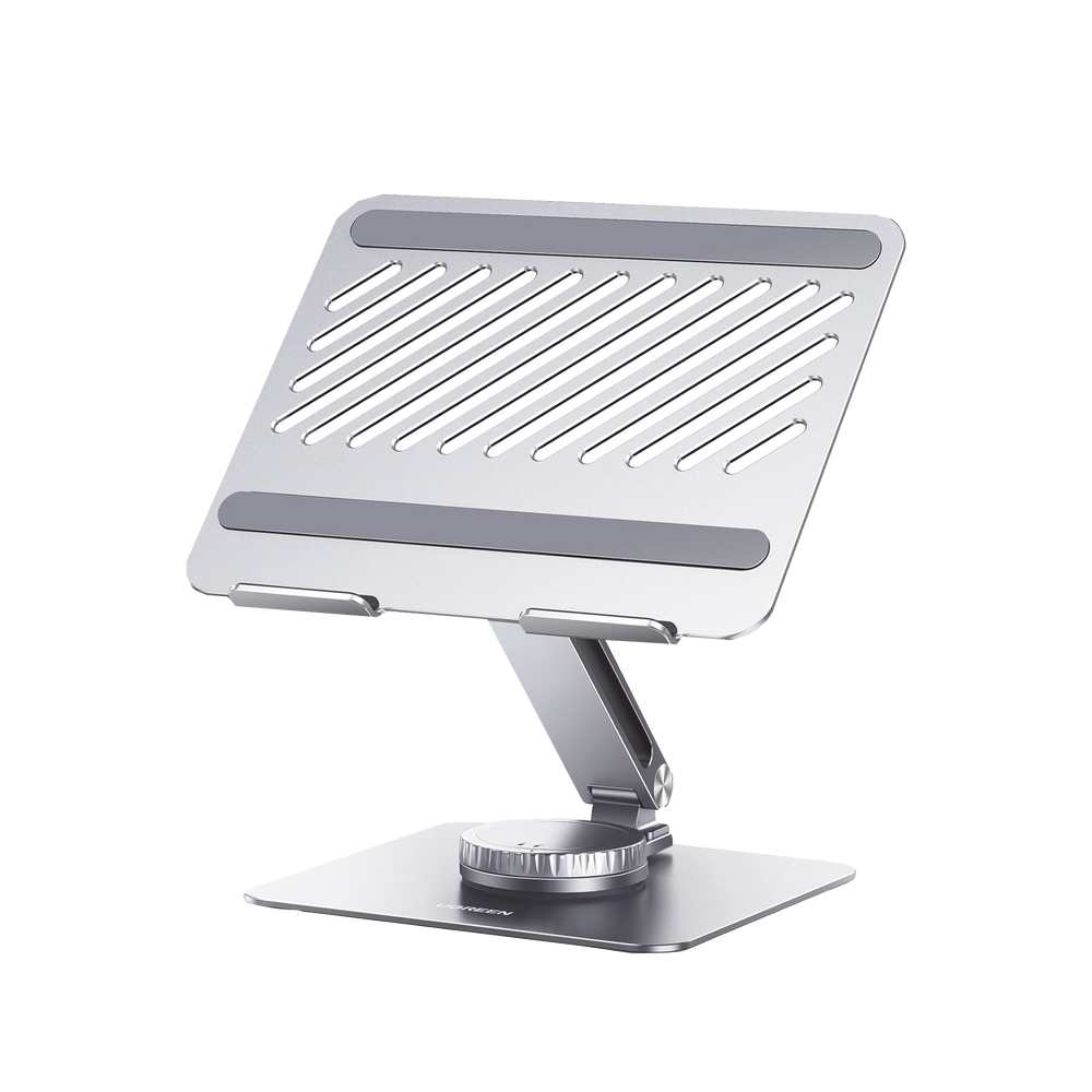 Soporte Giratorio de Aluminio para Laptop | Giratorio 360° | Función de Bloqueo | Soporta Laptops de 10 a 17.3''| Capacidad de Carga 5Kg | Excelente Estabilidad | Diseño Ergonómico | Altura y Angulo Ajustable