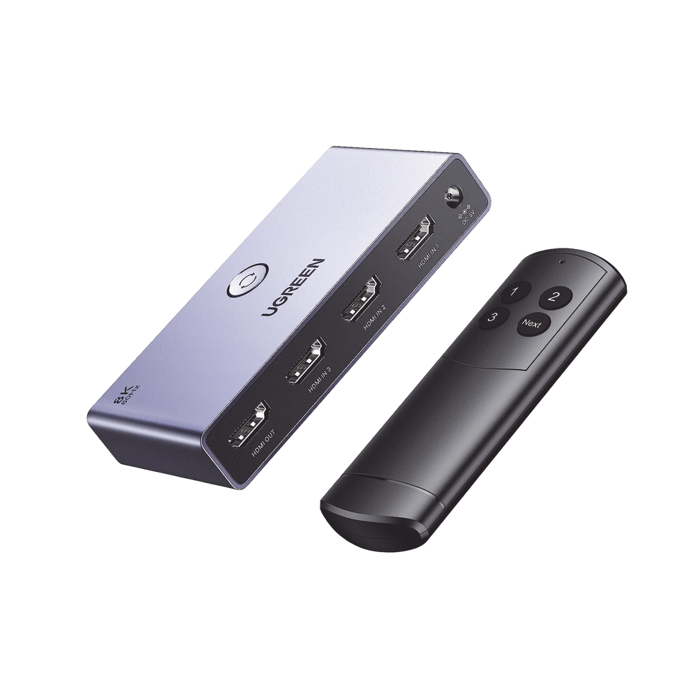 Conmutador HDMI 2.1 UGREEN 15604 / 3 Entradas a 1 Salida / Resolución 8K a 60Hz / 4K a 120Hz / Control Remoto