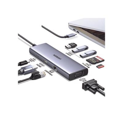 HUB USB-C (Docking Station) 9 en 1 | 3 USB-A 3.0 | USB-C PD Carga 100W | HDMI 4K@30Hz | RJ45 (Gigabit Ethernet) | VGA | Lector Tarjetas SD + Micro SD (TF) Uso Simultáneo | Chip de Última Generación | Caja de Aluminio. - Image 2