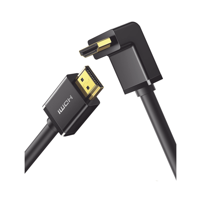 Cable HDMI 2.0 en Angulo de 90° / 1 m / 4K@60Hz / HDR / 3D / HEC (Canal Ethernet HDMI) / ARC (Canal de Retorno de Audio / CEC / 32 canales de Audio / HDCP 2.2 / Dolby Atmos / 18 Gbps / Blindaje Múltiple
