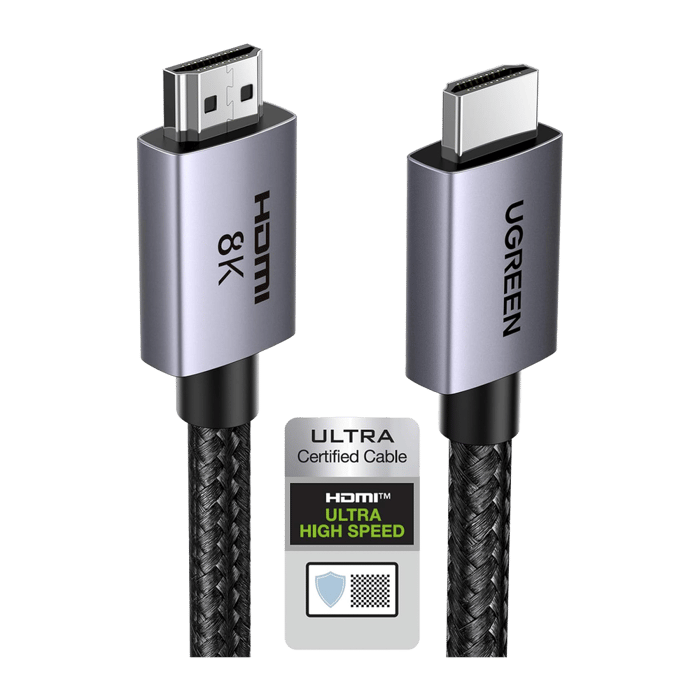 Cable HDMI 2.1 de 8K@60Hz | 2 m | 48Gbps | HDR10+ | 3D Inversivo| eARC | Dolby ATMOS | VVR | QMS | QFT | ALLM | 3 modos de Visualización | Certificado HDMI 8K | Niquelado | Nylon Trenzado | Carcasa de Aluminio.