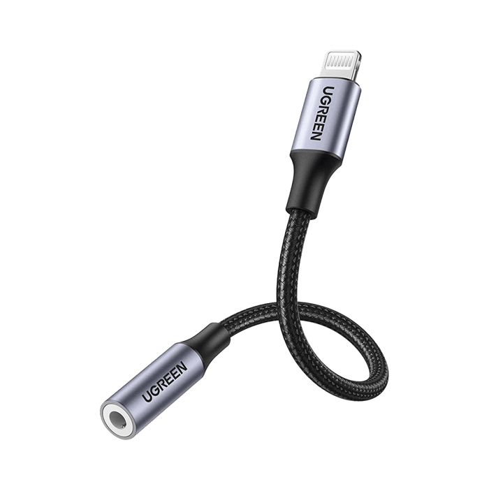Adaptador de Auriculares Lightning a 3.5mm | Certificado MFI | 100% compatible con dispositivos Apple | Ideal para llamadas, Música y Control de Línea | Caja de Aluminio | Nylon Trenzado | Blindaje Múltiple | Cable de 10cm.