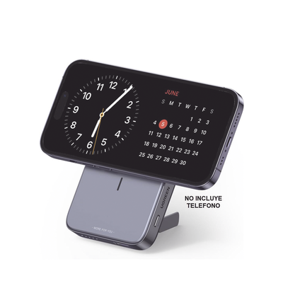 Power Bank MagSafe de 10000mAh NEXODE | 20W | 1 USB-C | 1 USB-A | Carga Rápida bidireccional | Soporta modo Standby | Soporte Plegable | Ultra Delgado | Ultra ligero | Compatible con iPhone 15/14/13/12 | Color Gris. - Image 3