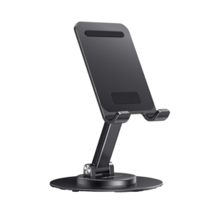 Soporte para Teléfono Celular Giratorio | 360° de Rotación | Angulo Ajustable | Altura Ajustable 17-20cm  | Antideslizante | Ejes Giratorios de Alta Precisión| Plegable | Aluminio | Color Gris