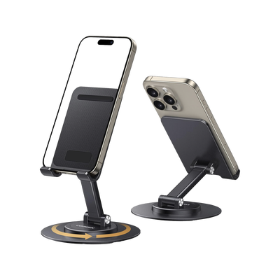 Soporte para Teléfono Celular Giratorio | 360° de Rotación | Angulo Ajustable | Altura Ajustable 17-20cm | Antideslizante | Ejes Giratorios de Alta Precisión| Plegable | Aluminio | Color Gris - Image 2