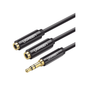 Cable Adaptador/Divisor de Audio de 3.5mm Macho a 2 Terminales de 3.5mm Hembra / 25 cm de Longitud / Cable TPE / Color Negro