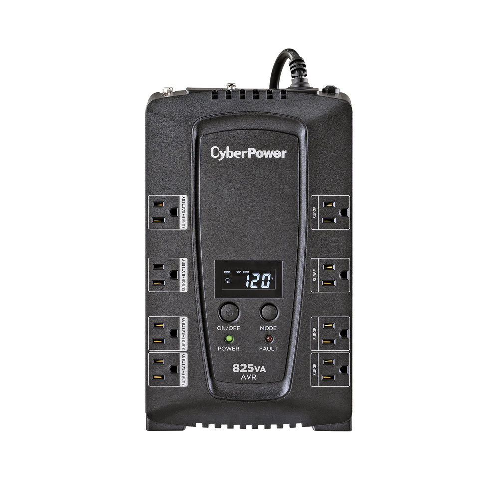 UPS de 825 VA/450 W, Topología Línea Interactiva, Entrada 120 Vca NEMA 5-15P, Tipo Gabinete Compacto, Con 8 Tomas NEMA 5-15R