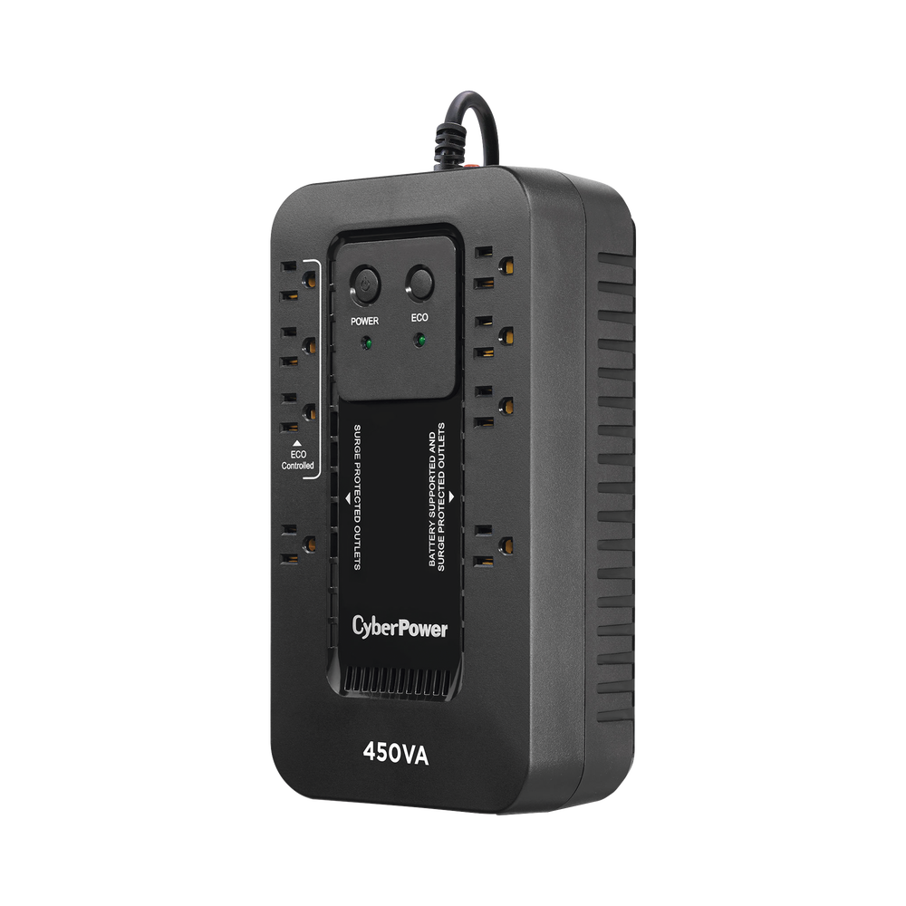 UPS de 450 VA/260 W, Topología Standby con Modo Ahorrador ECO, Entrada 120 Vca NEMA 5-15P, Con 8 Tomas NEMA 5-15R
