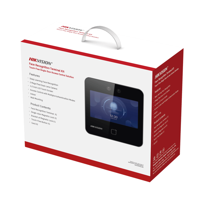 Kit de Control de Acceso TODO INCLUIDO con Lector de Rostros, QRs y Tarjetas / 1,500 rostros / Compatible con App HIKConnect /Incluye Electroimán Botón de Salida y Montajes Z y L para imán