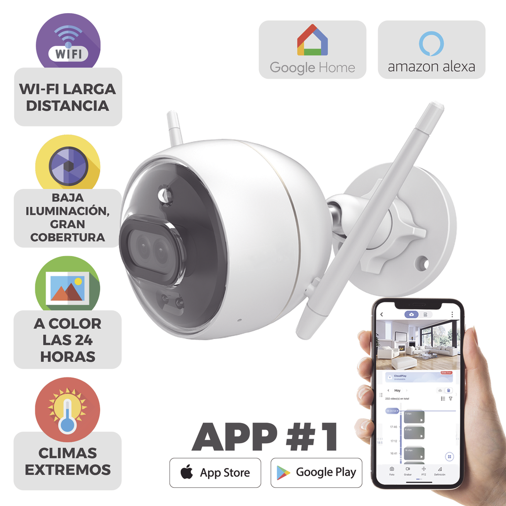 Cámara Bala IP 2MP / Wi-Fi / Doble Lente 2.8 mm / Visión Nocturna a Color / Audio Bidireccional / Detección de Personas y Vehículos / Defensa Activa con Luz y Sirena / IP67 - Image 2