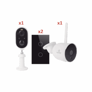 Kit de Seguridad Inteligente / 2 Cámaras WiFi 1080p / 2 Apagadores Inteligentes / Audio Bidireccional / Visión Nocturna / Compatible con App SriHome