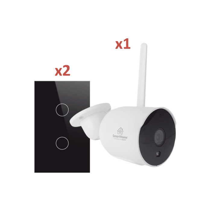 Kit de Seguridad Inteligente / 1 Cámara WiFi 1080p + 2 Apagadores Inteligentes / Audio Bidireccional / Visión Nocturna / Compatible con App SriHome