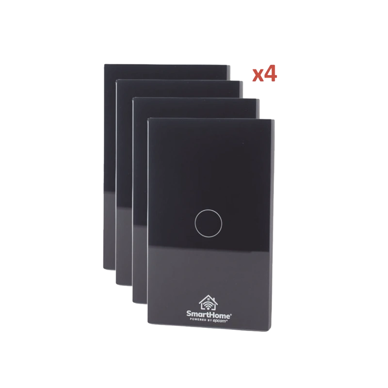 KIT 4 Apagadores Dobles Inteligentes Wi-Fi / Control de 3 Regresos / Panel de Vidrio Templado / Compatible con Alexa y Google Home / 800 W por Regreso / 100–250 V