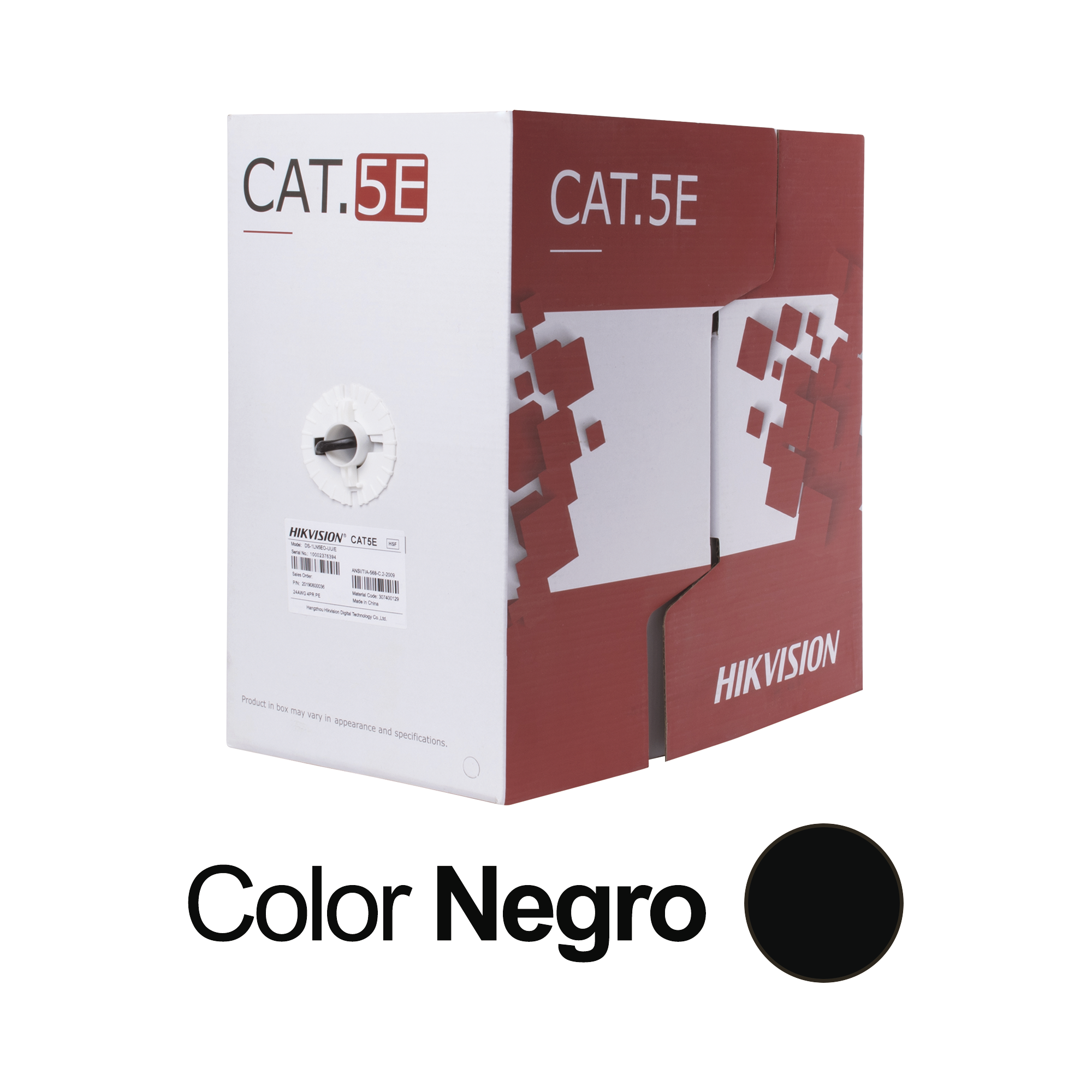 Cable UTP Hikvision DS-1LN5EO-UU/E / Bobina 305 m / Cat 5E / 100% Cobre / Exterior PE / Negro / 24 AWG