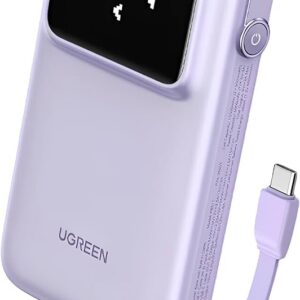 Power Bank Serie UNO 10000mAh / 30W / Cable USB-C Integrado / 2 Salidas de Carga Rápida / Pantalla Inteligente / Carcasa Ignífuga / Aprobado por Aerolíneas / Color Purple