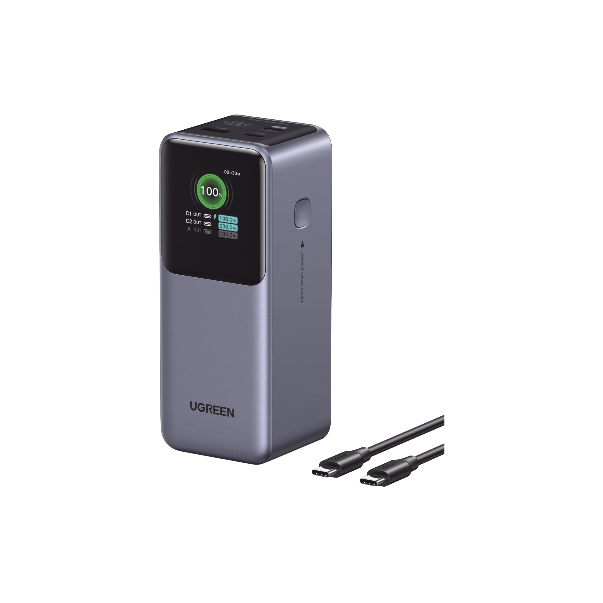 Power Bank 20000mAh 130W Máx. / 2 USB-C y USB-A / PD 3.0 y QC 3.0 / Pantalla Inteligente / Carga para Laptop / Carcasa Ignífuga / Incluye Cable USB 50cm