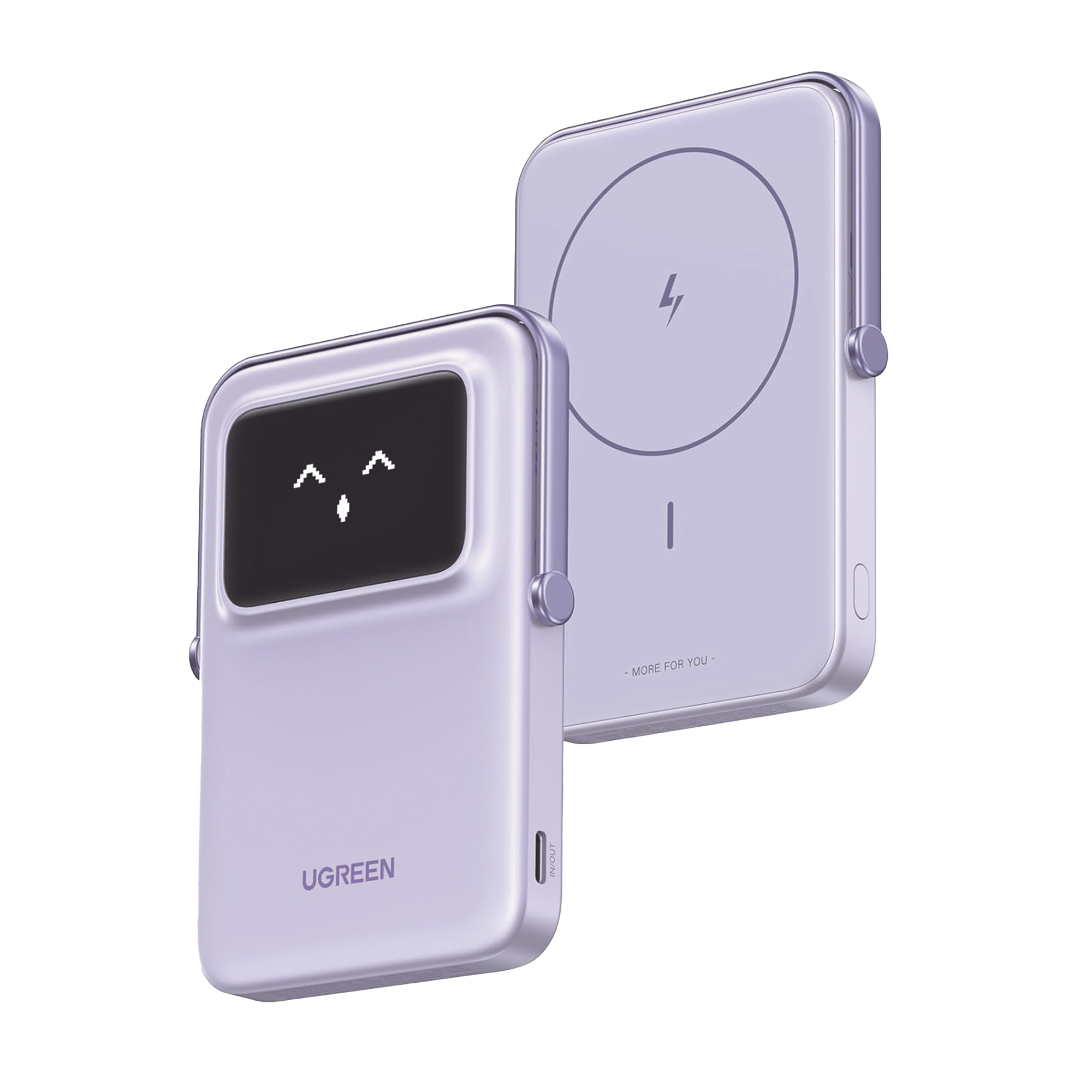 Power Bank Serie UNO Inalambrico / 10000mAh | 7.5W/20W / Con Emojis de Estado / Carga Rápida USB-C Bidireccional / Pantalla TFT Inteligente / Con Holder / Color Purple. - Image 4